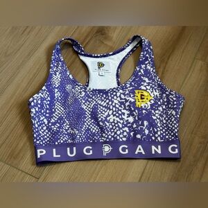 PlugGang Purple Sports Bra S | Racerback | Logo Band | Athletic Activewear